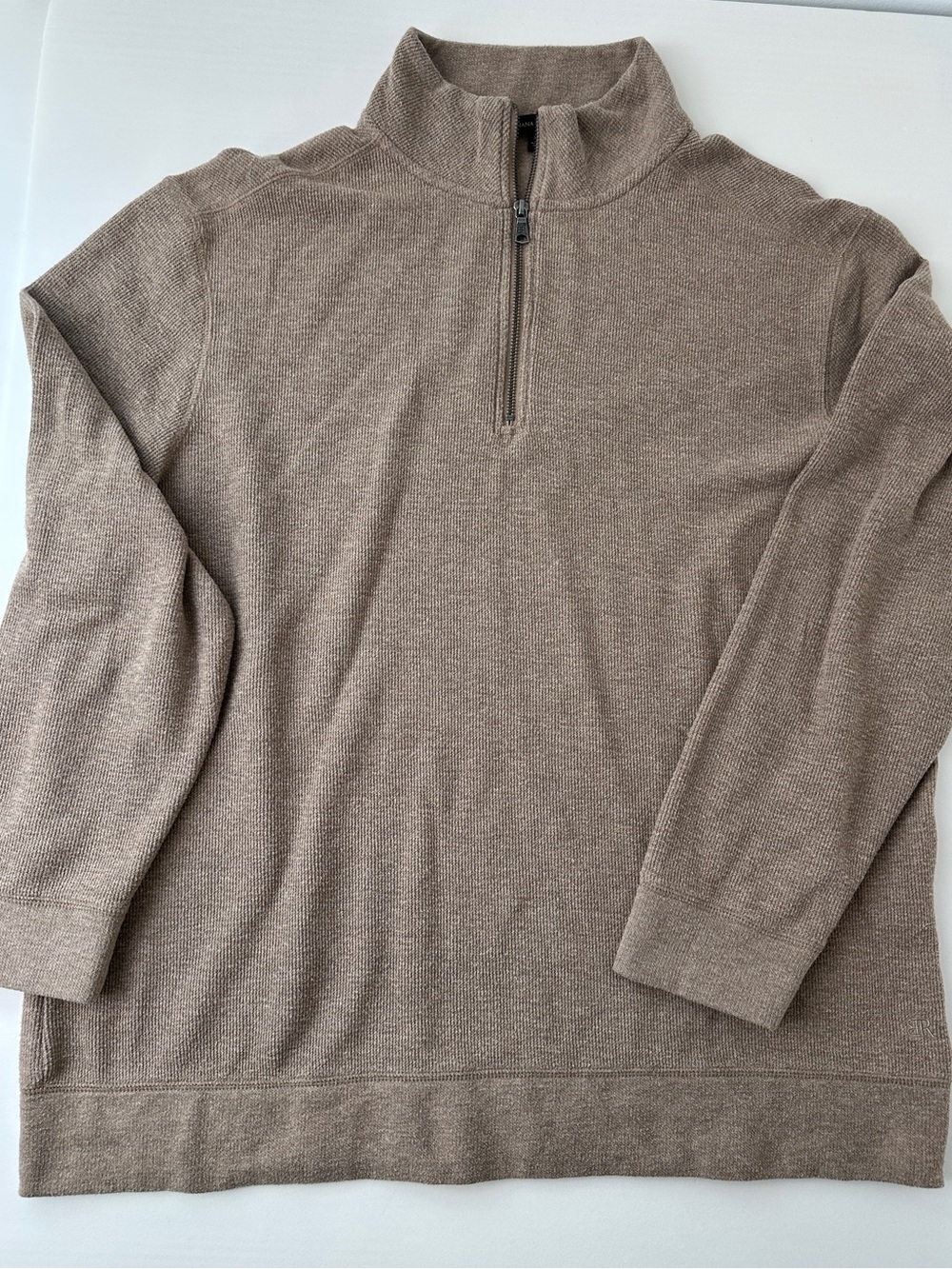 Banana Republic Mens Waffle Knit Quarter Zip Sweater Heathered Tan XXL Logo